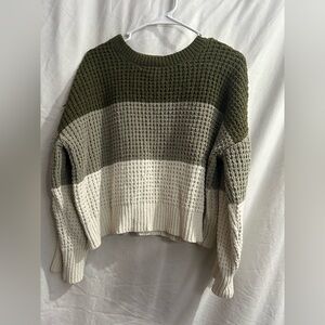 Steve Madden Olive and Cream Striped crop Sweater
